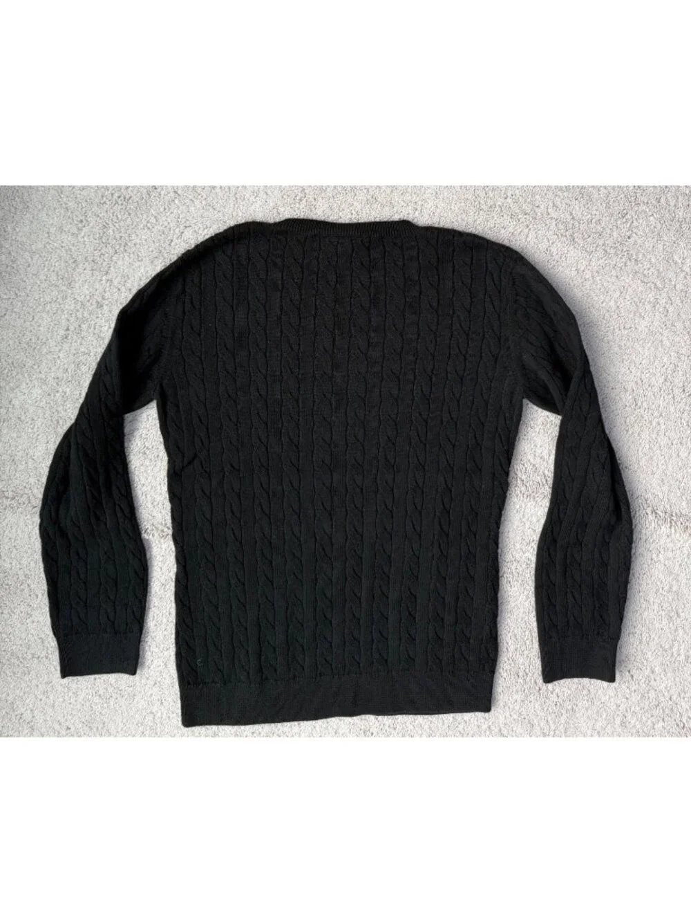 Lacoste Mens Black Cable Knit Crewneck Sweater Size 46 / US Large Cotton